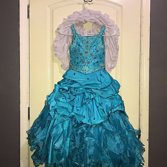 Ice Blue Children’s floor length pageant dress.